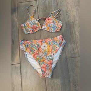 Xhilaration Multicolor Floral High-Waist Bikini - Pink, Orange, Yellow, Blue